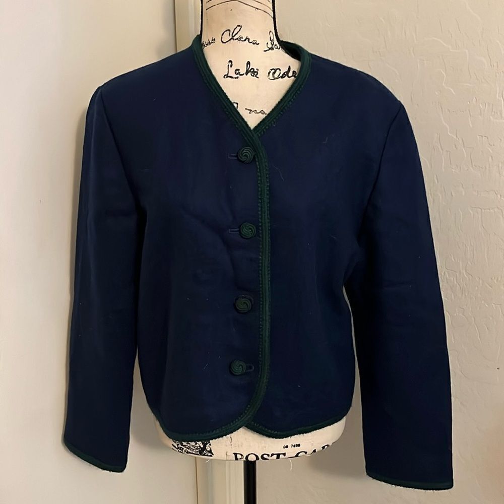 Vintage Pendleton Blue Green 100% Wool Button Closure Blazer